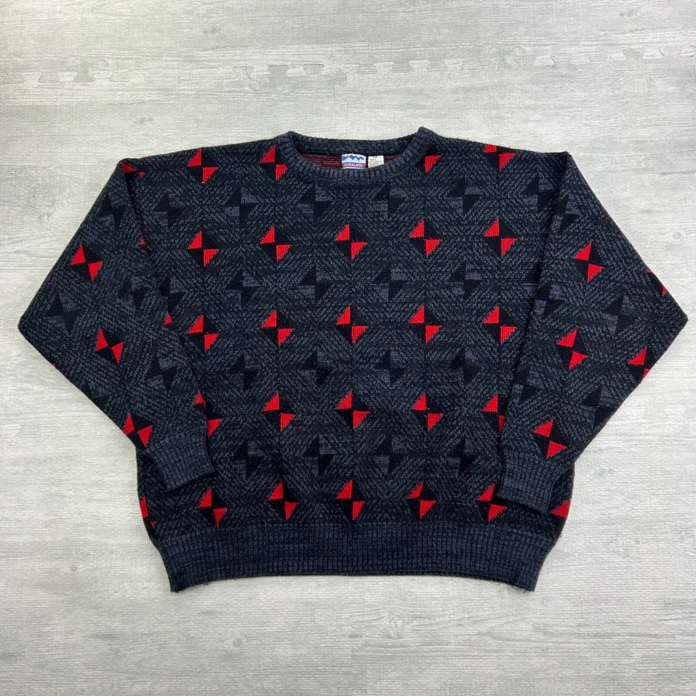 Vintage 90s‎ Himalaya Sweater Size XXL Gray Red Geometric Pullover Grandpa Boho